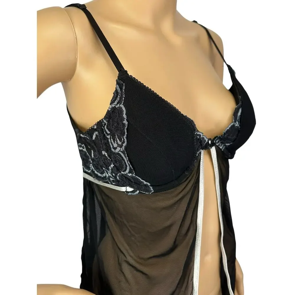 Frederick's of Hollywood Vintage Y2K Front Close Babydoll Black Size M
